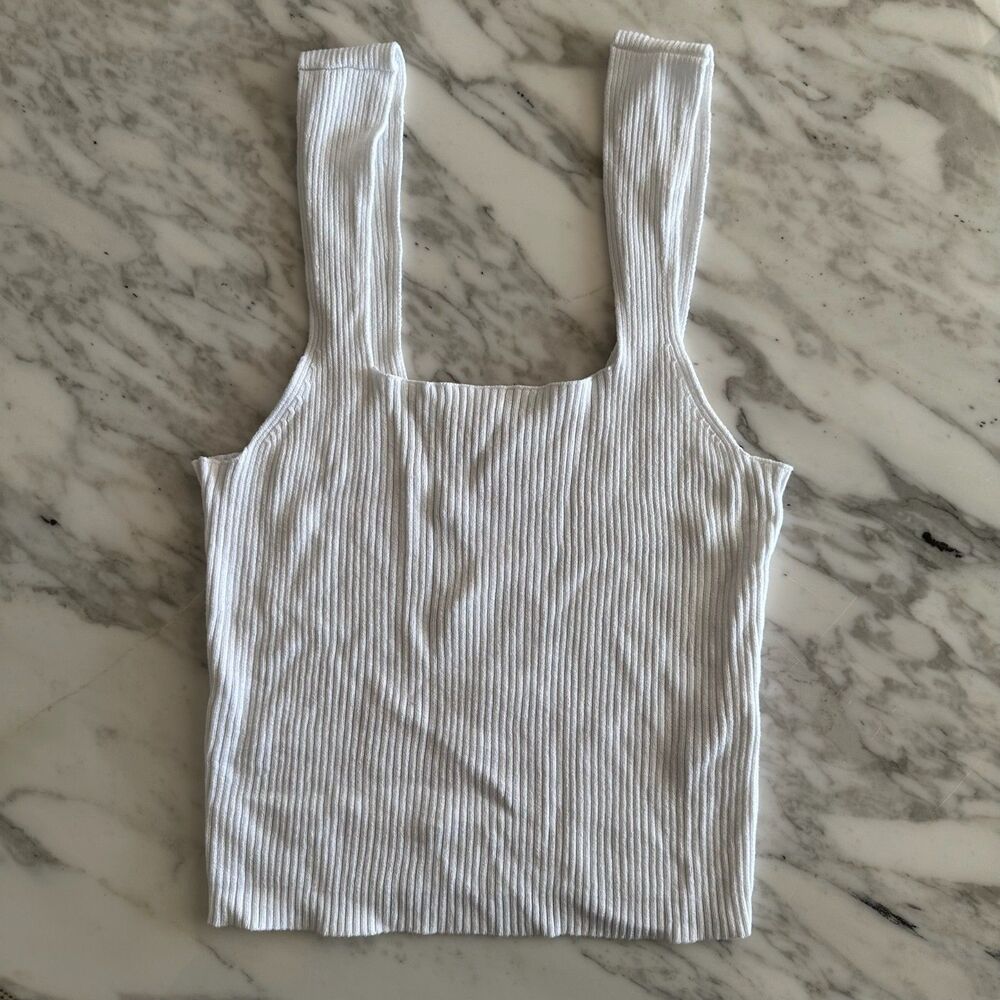 Abercrombie & Fitch Women's Large White Ottoman Ribbed Square Neck Tank Top L